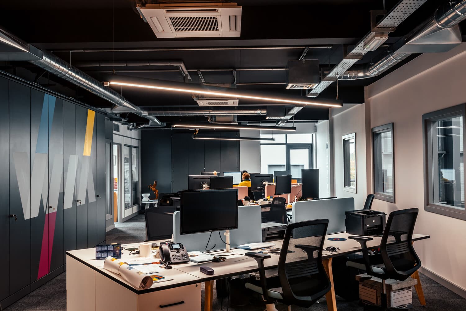 Network cables connected to a business network switch